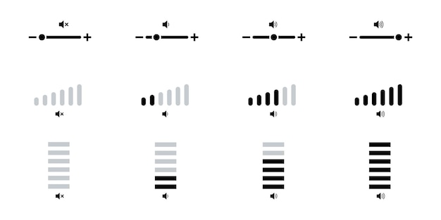 Vetor Ícones de vetor de ajuste de volume de nível em fundo branco. vetor definido com volume de nível.