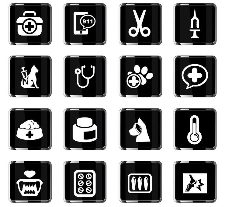 Vetor ícones de vetor de clínica veterinária para design de interface de usuário
