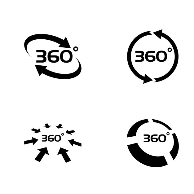 Ícones de vetor relacionados à visualização em 360 graus