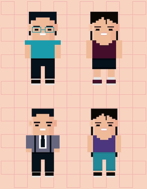 Ícones definir pessoas pixel 8 bits