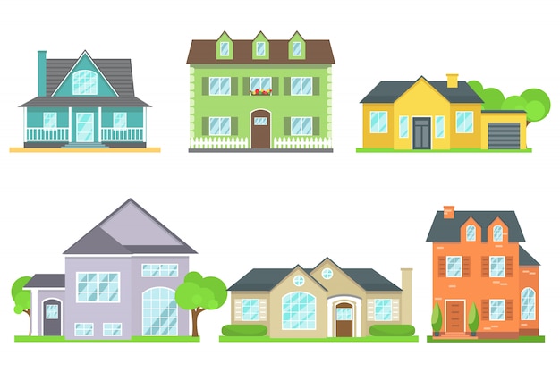 Ícones diferentes de casas, vista de frente.