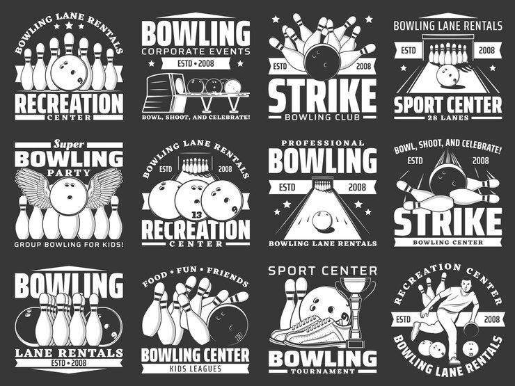 Vetor ícones do esporte de boliche com boliche de bolas de beco
