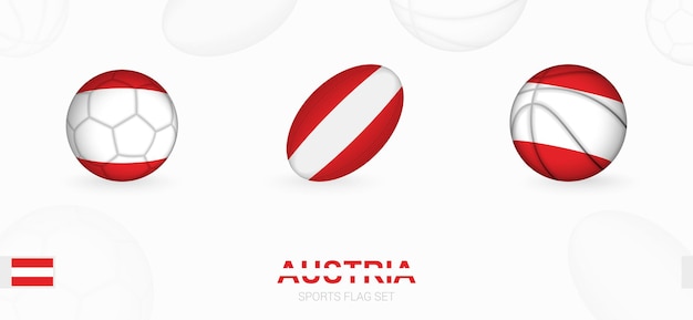 Ícones do esporte para futebol, rugby e basquete com a bandeira da áustria.