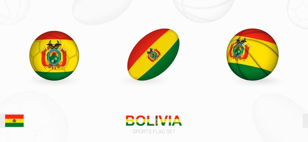 Ícones do esporte para futebol, rugby e basquete com a bandeira da bolívia.