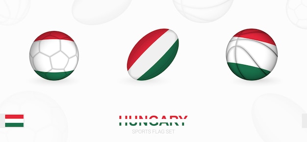 Ícones do esporte para futebol, rugby e basquete com a bandeira da hungria.