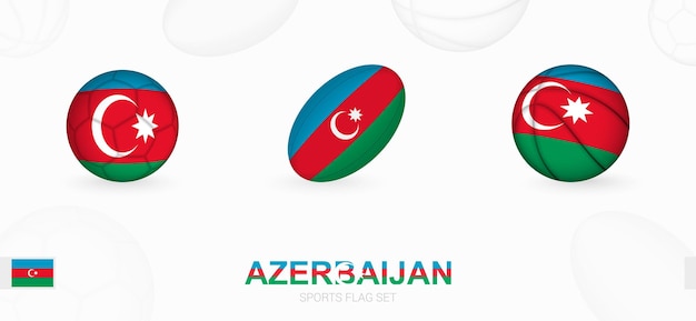 Ícones do esporte para futebol, rugby e basquete com a bandeira do azerbaijão.