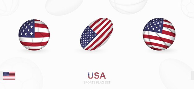 Ícones do esporte para futebol, rugby e basquete com a bandeira dos EUA