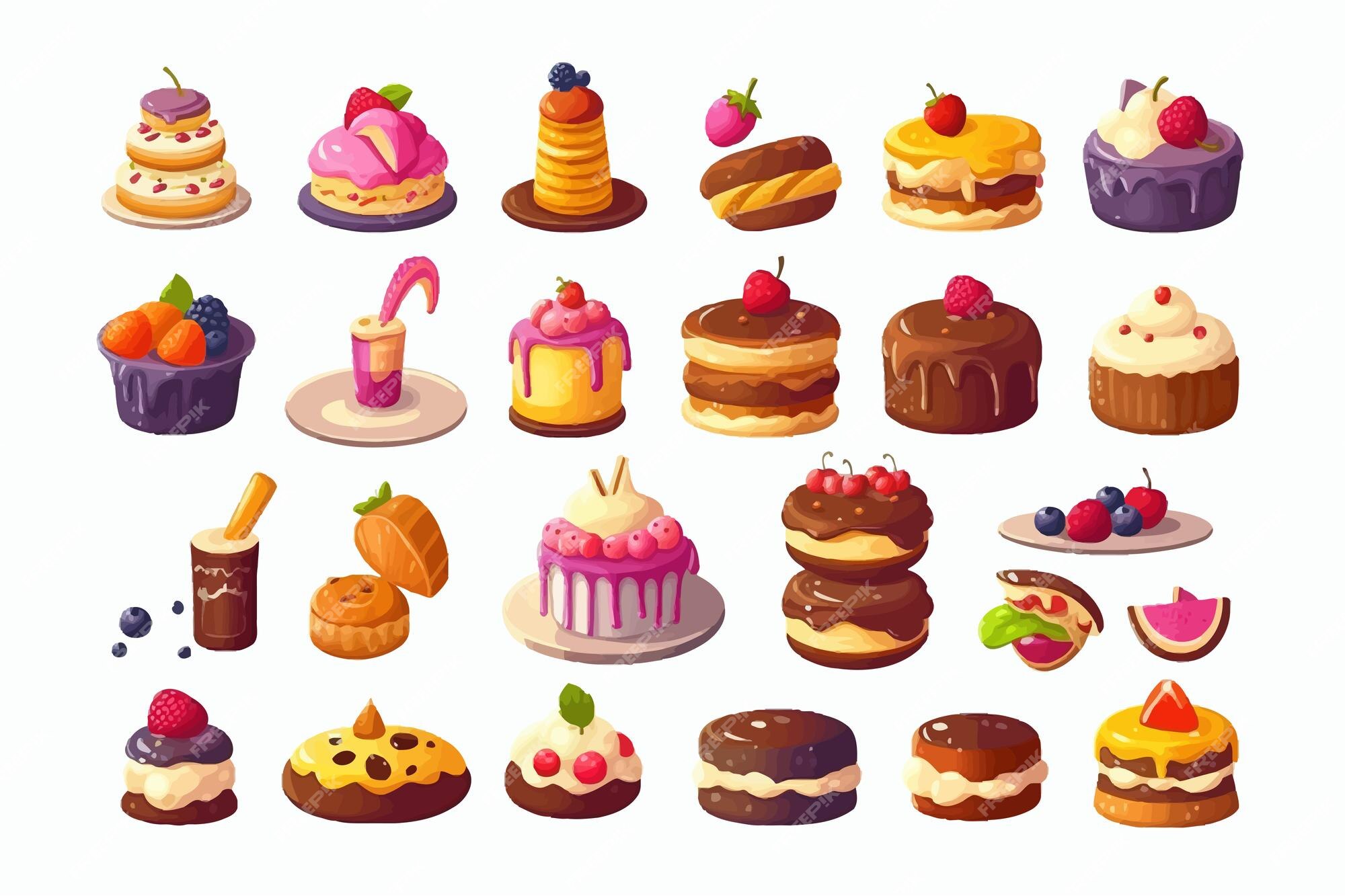 ícones De Jogos Bolos Doces E Sobremesas E Pastelaria Ilustração