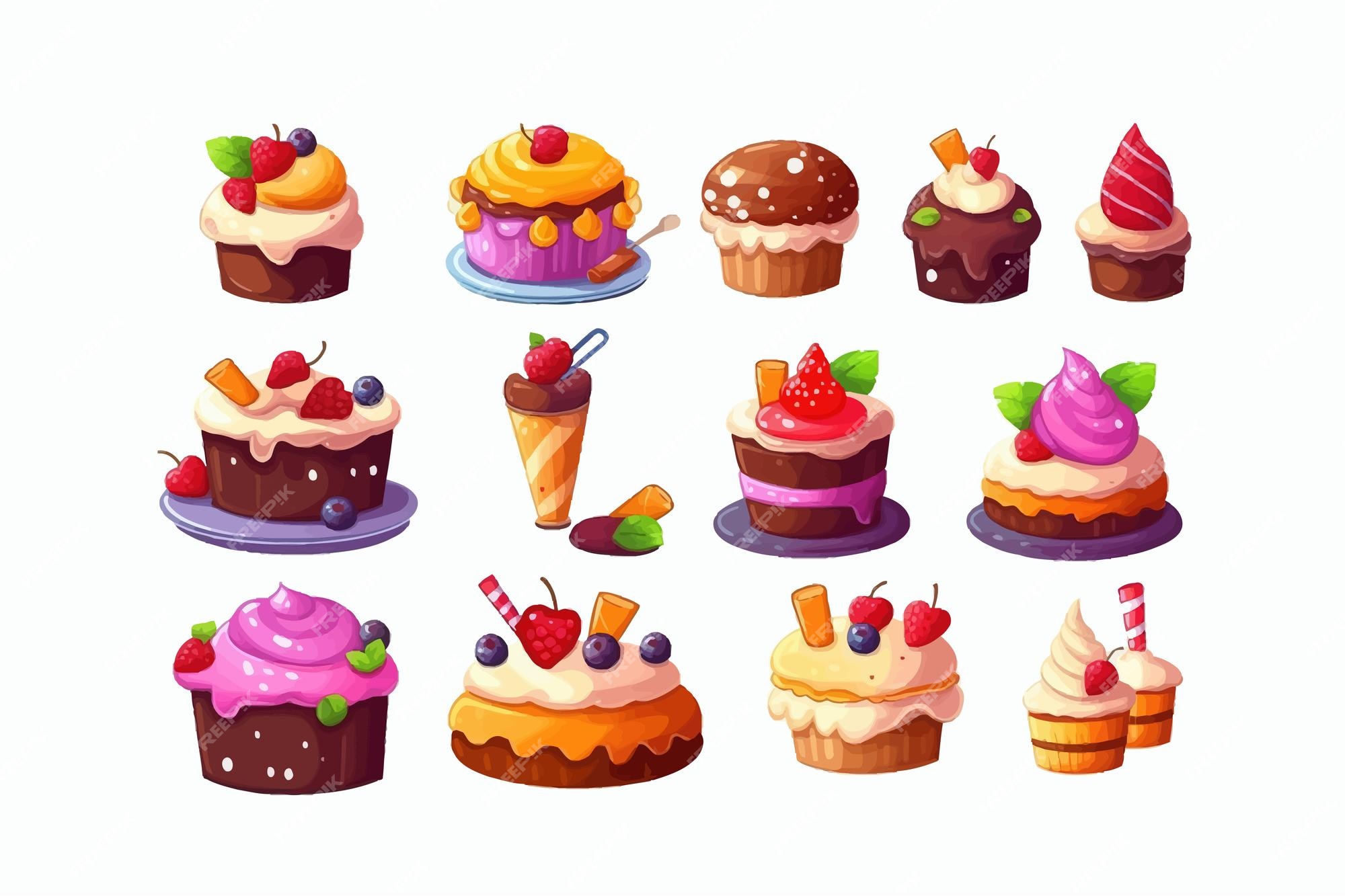 ícones De Jogos Bolos Doces E Sobremesas E Pastelaria Ilustração