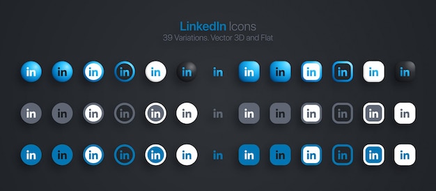 Vetor Ícones do linkedin definem 3d moderno e plano em diferentes variações