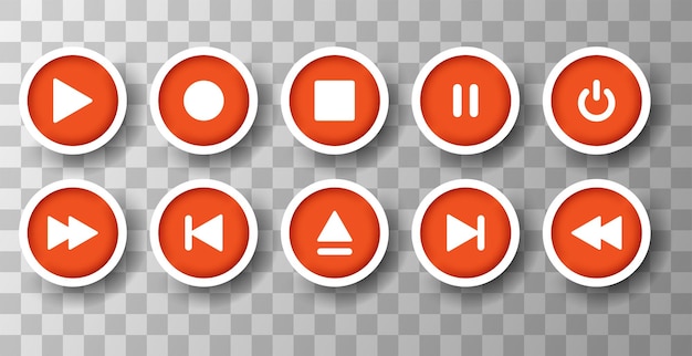 Ícones do media player definir play pause stop record forward rewind botão em fundo transparente