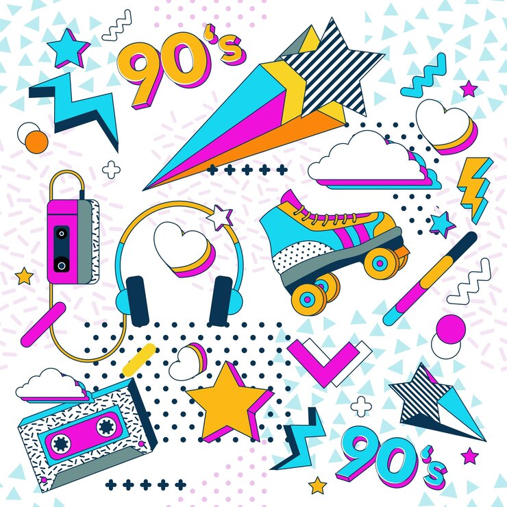 Vetor ícones dos anos 90 com estilo colorido