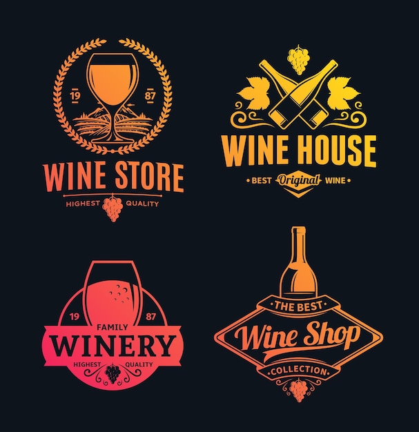 Ícones e elementos de design do logotipo de vinho vetorial