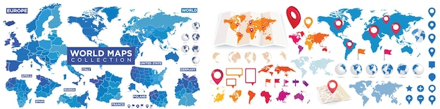 Vetor Ícones e ilustração dos países do mapa do mundo