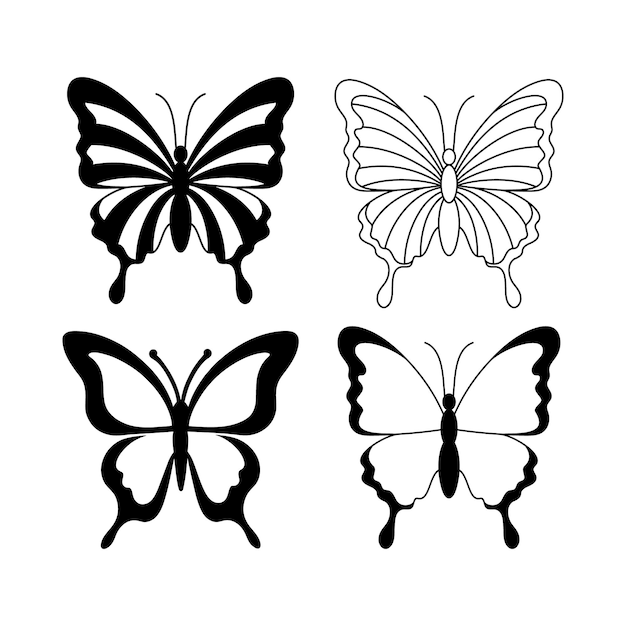 Ícones gráficos de borboleta em estilo linear em fundo branco