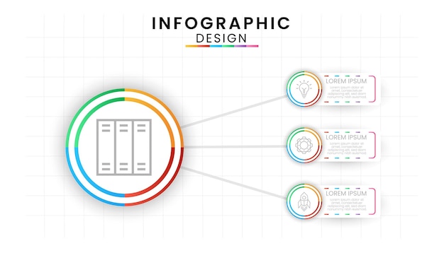 Ícones infográficos circulares projetados com 3 opções para fundo de modelo moderno