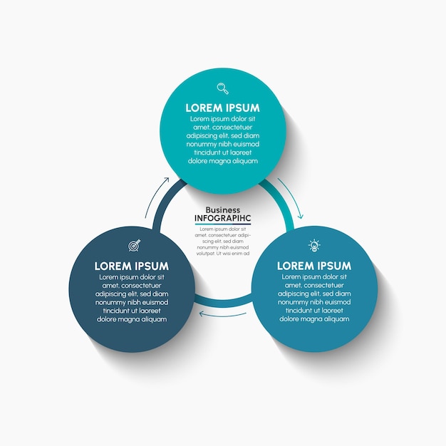 Ícones infográficos da linha do tempo do círculo de negócios projetados para o modelo de plano de fundo abstrato