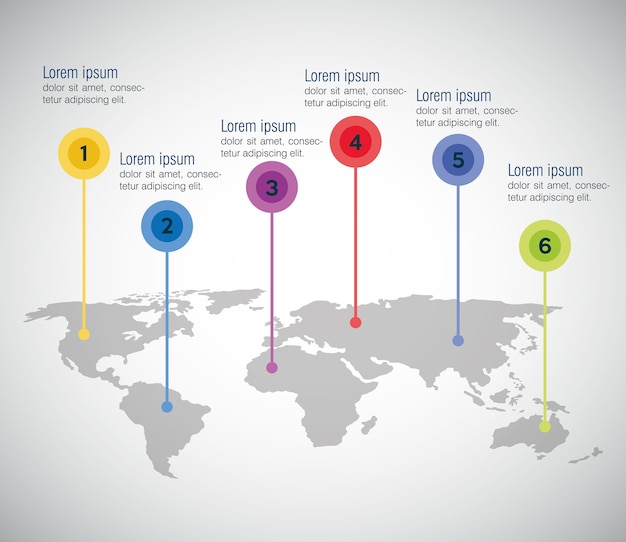 Ícones infográficos do planeta mundial