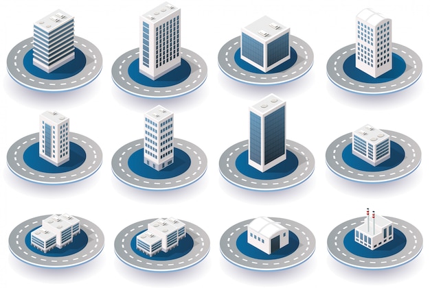 Ícones isométricos da cidade 3d