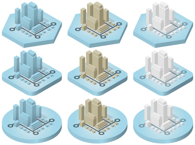 Ícones isométricos da cidade