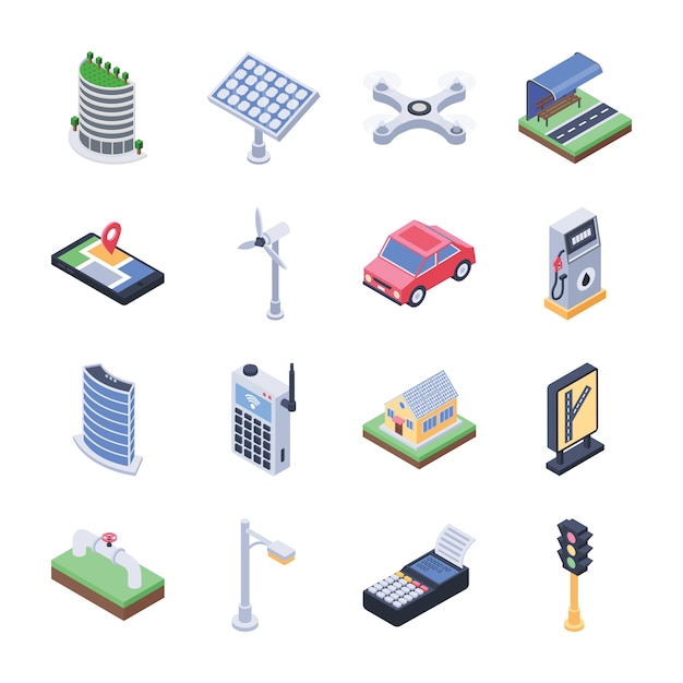 Ícones isométricos de cidade inteligente