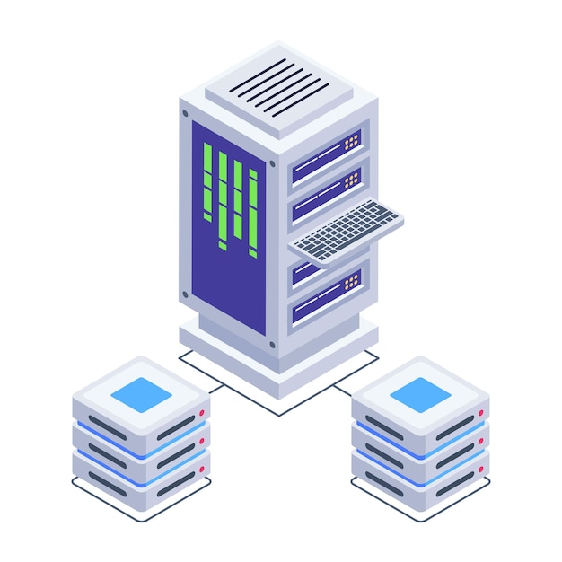 Ícones isométricos do data center