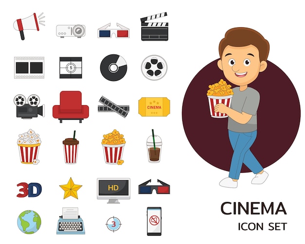 Ícones lisos do conceito de cinema