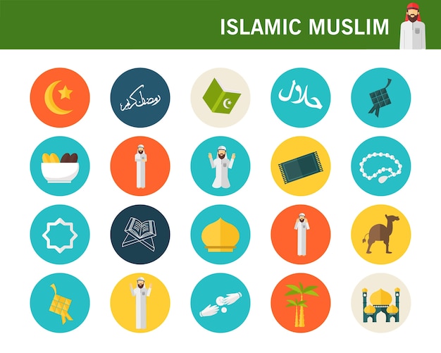 Ícones lisos do conceito muçulmano islâmico.