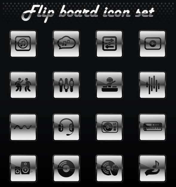 Ícones mecânicos de flip de vetor de música eletrônica para design de interface de usuário