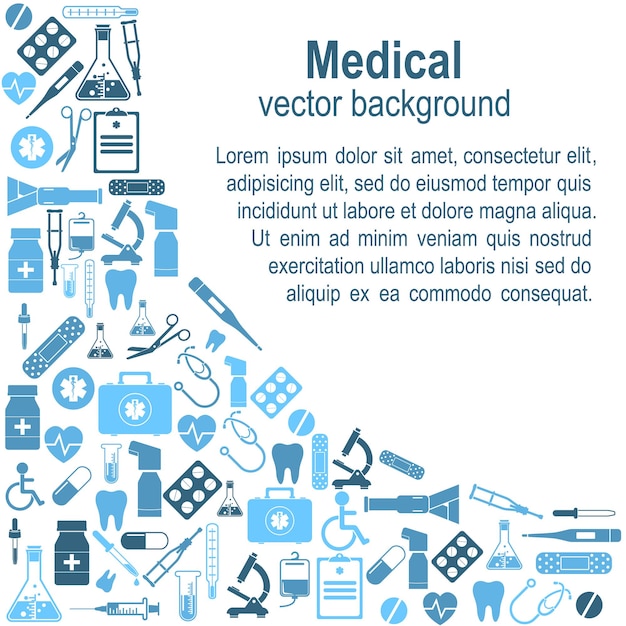 Vetor Ícones médicos de fundo e sinal. ilustração vetorial. cuidados de saúde e investigação médica.