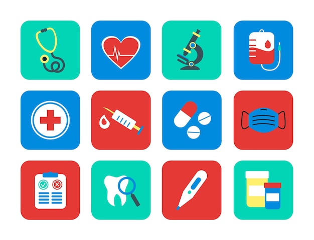 Icones médicos Set de cuidados de saúde Clínica e elementos de medicina