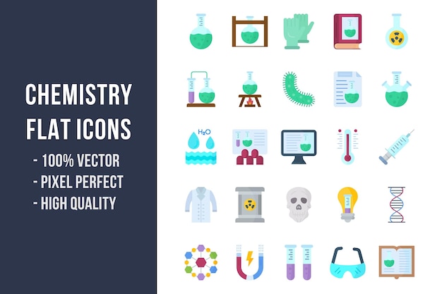 Ícones multicoloridos lisos de química