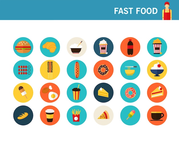 Ícones plana de conceito de fast-food.