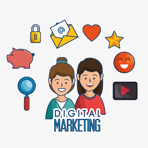 Ícones planos de marketing digital