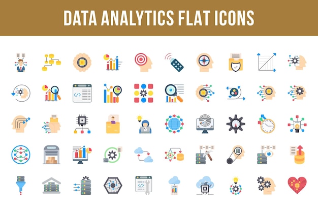 Ícones planos multicoloridos de análise de dados