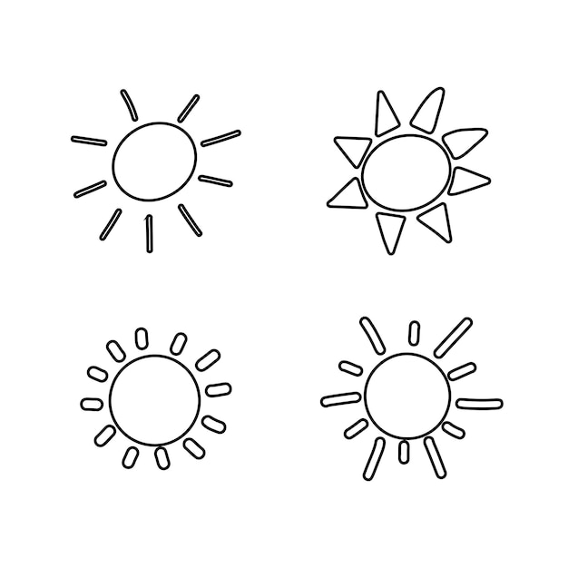 Vetor Ícones solares vetor doodles contorno definido silhueta isolada em fundo branco