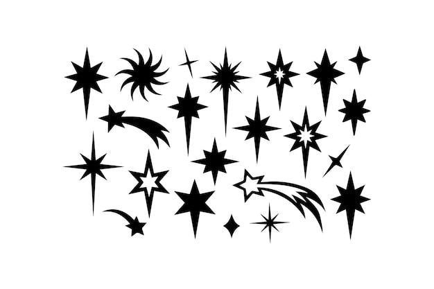 Icones variados de estrelas e brilhantes Configure ícone de vetor