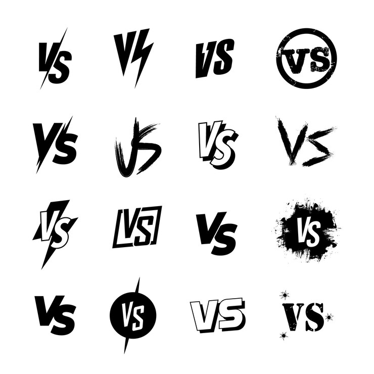Vetor icones versus set de ícones vs set de letras icones de batalha