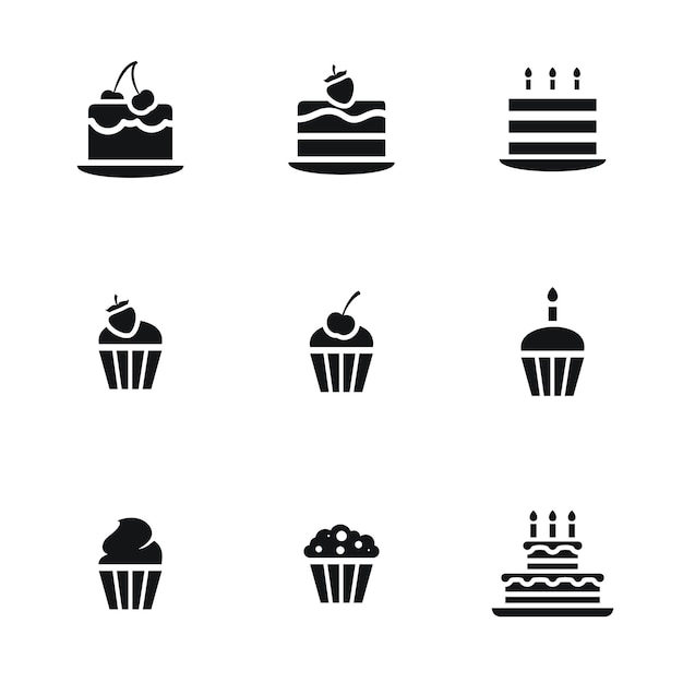Ícones vetoriais de bolo conjunto de ilustrações simples de 9 elementos de bolo ícones editáveis podem ser usados na ui do logotipo e no design da web