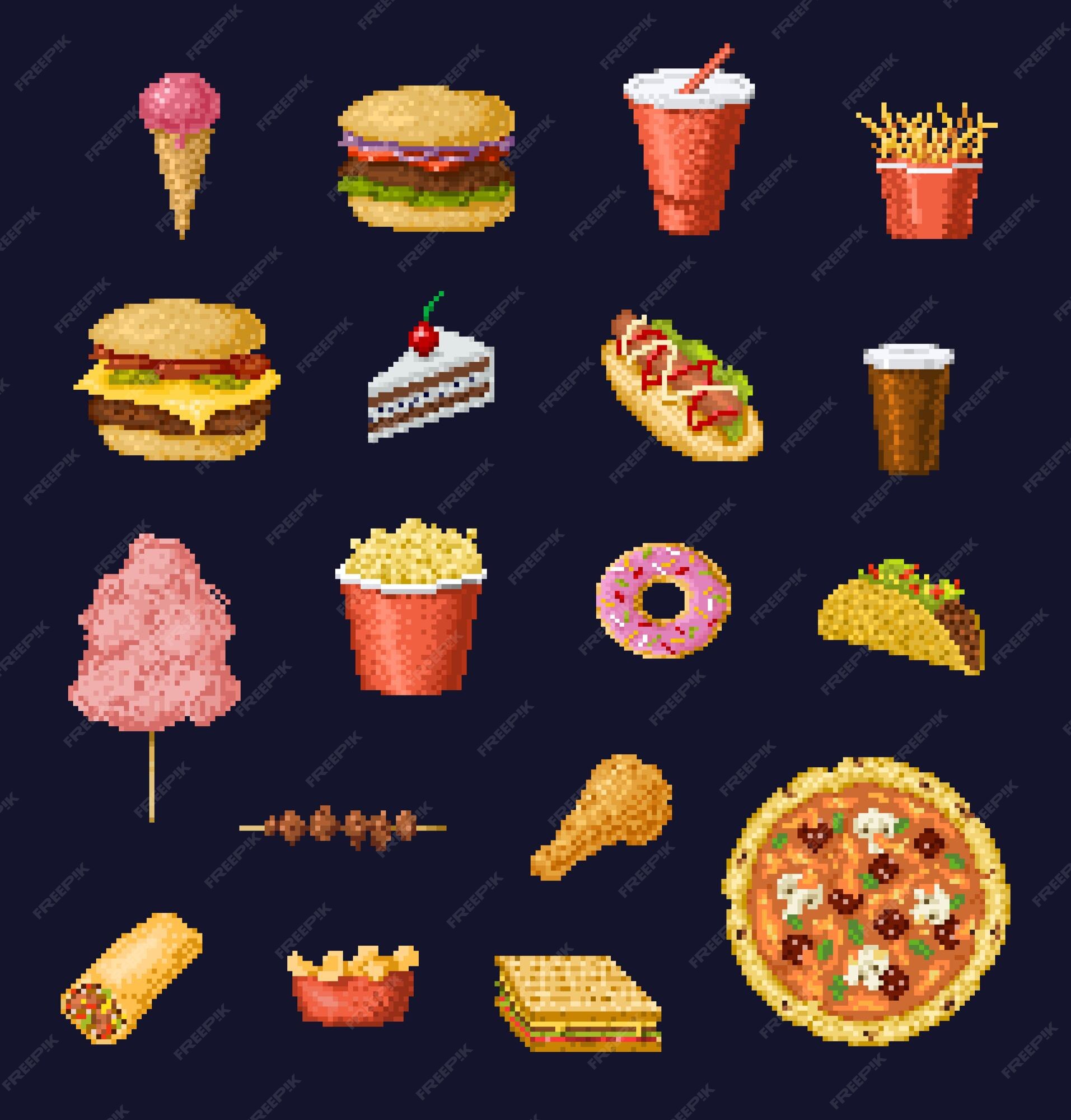 Vetores de Pixel Arte Comida Computador Design Padrão Sem Emenda Fundo  Ilustração Pixelizada Restaurante Elemento Fastfood Retrô Jogo Web Gráfico  De Vetor e mais imagens de Pixelado - iStock