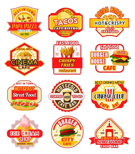 Ícones vetoriais de fast food para restaurante de fastfood