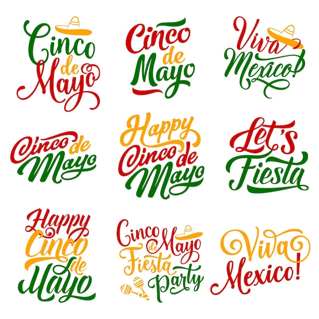 Ícones vetoriais de festa de feriado mexicano de cinco de mayo
