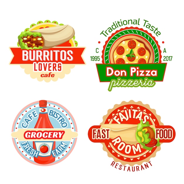 Ícones vetoriais de refeições de lanches de restaurante de fast food