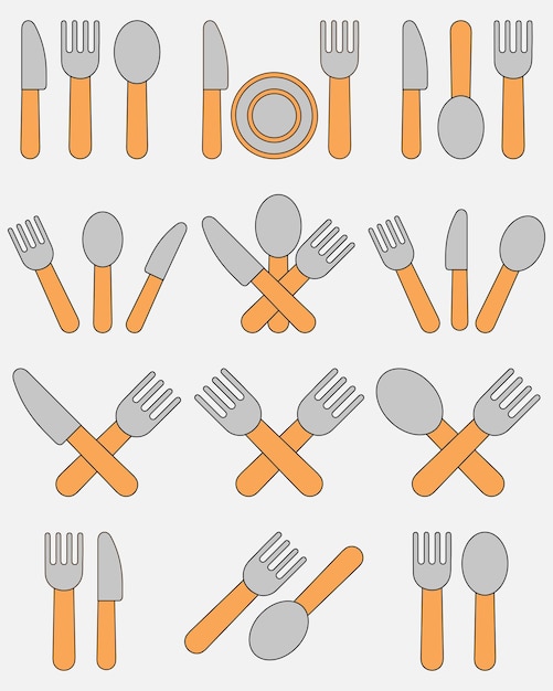 Ícones vetoriais de talheres Vector de ícones de colher e garfo