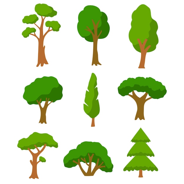 Ícones vetoriais decorativos de desenhos animados de árvores