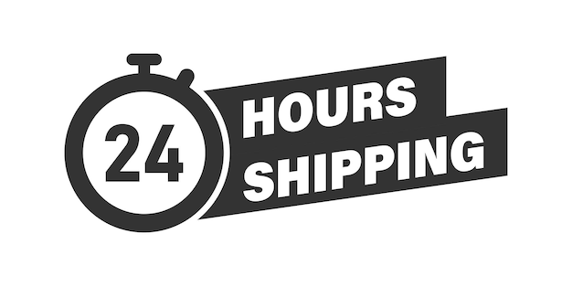 Icônico de envio de 24 horas em estilo plano Ilustração vetorial de contagem regressiva de entrega em fundo isolado