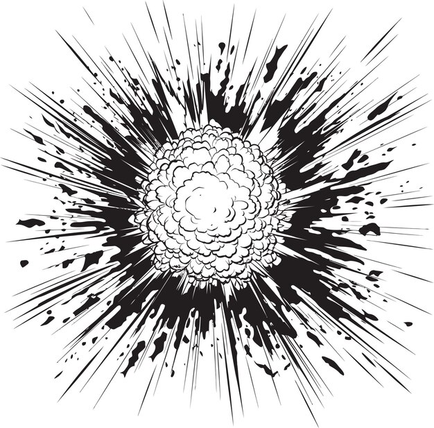 Vetor icônico de explosão de quadrinho preto de impacto explosivo em vector kaboom action packed comic explosion design