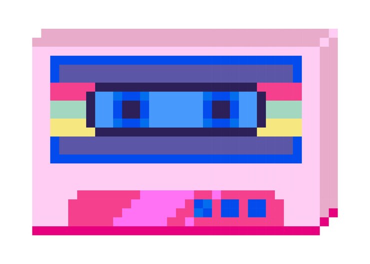 Vetor icônico de fita de cassete de áudio de pixel art retro de 8 bits