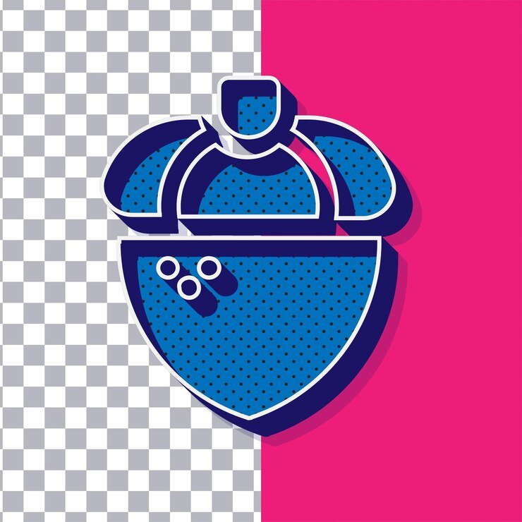 Vetor icônico de noz de ponto azul retrô 3d em fundo rosa ajustável