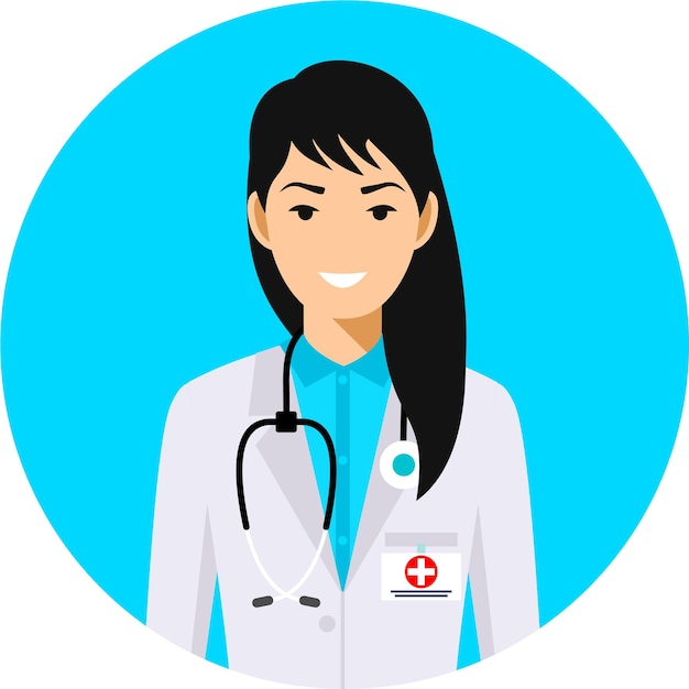 Icônico do personagem Avatar da jovem médica de emergência em ilustração vetorial de estilo plano